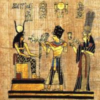 Papy 019a offrande pharaon a isis ancienne egype peinture sur papyrus