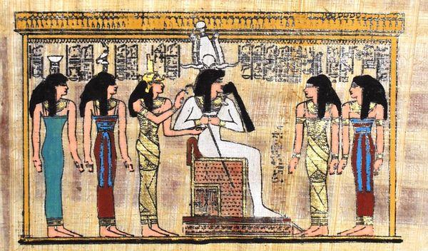 Papy 021a pharaon et femmes egyptiennes ancienne egype peinture sur papyrus
