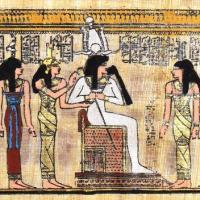 Papy 021a pharaon et femmes egyptiennes ancienne egype peinture sur papyrus