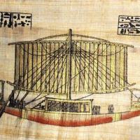 Papy 023a barque solaire tresor toutankhamon ancienne egype peinture sur papyrus