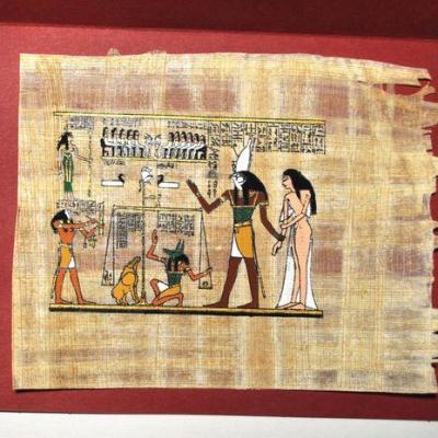 Papy 026b la pesee de l ame par horus mythologie egyptienne ancienne egype peinture sur papyrus