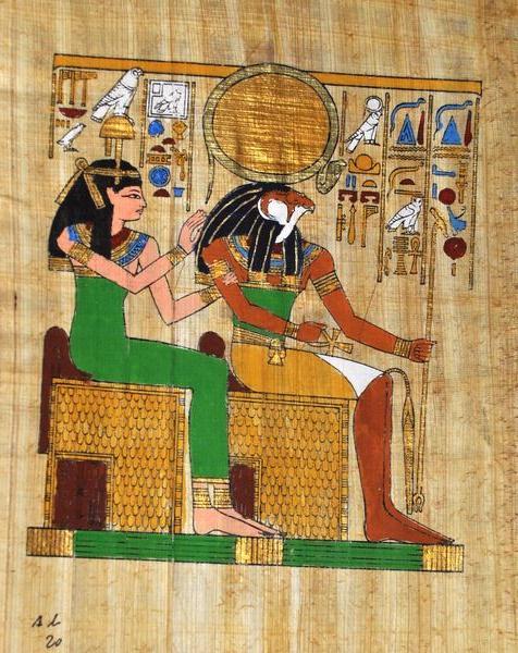 Papy 030a dieu horus et deesse hathor mythologie egyptienne ancienne egype peinture sur papyrus