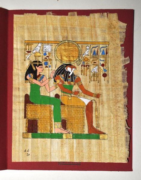 Papy 030b dieu horus et deesse hathor mythologie egyptienne ancienne egype peinture sur papyrus