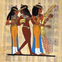 Papy 031a musiciennes harpe et lyre vie quotidienne egyptienne ancienne egype peinture sur papyrus