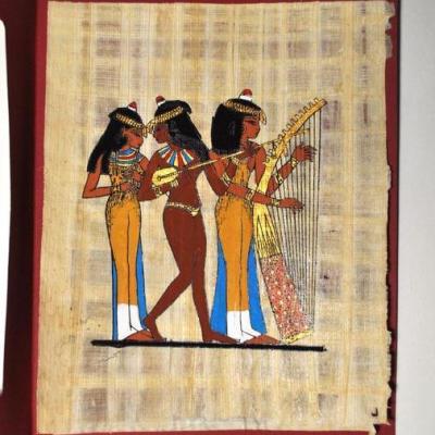 Papy 031b musiciennes harpe et lyre vie quotidienne egyptienne ancienne egype peinture sur papyrus