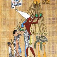 Papy 032a offrande pharaon a hamon ra vie quotidienne egyptienne peinture sur papyrus