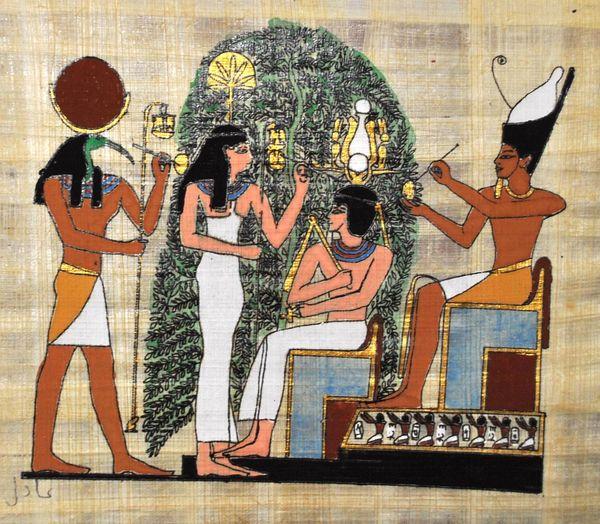 Papy 034a horus et pharaon vie quotidienne egyptienne ancienne egype peinture sur papyrus