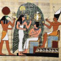 Papy 034a horus et pharaon vie quotidienne egyptienne ancienne egype peinture sur papyrus