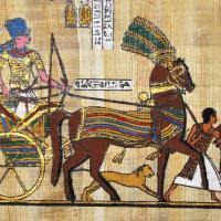 Papy 035a char de guerre de rhamses ii et archer ancienne egype peinture sur papyrus