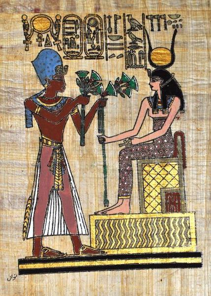 Papy 040a offrande fleur lotus a isis mythologie egyptienne ancienne egype peinture sur papyrus