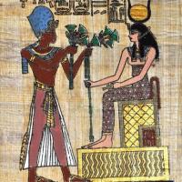 Papy 040a offrande fleur lotus a isis mythologie egyptienne ancienne egype peinture sur papyrus