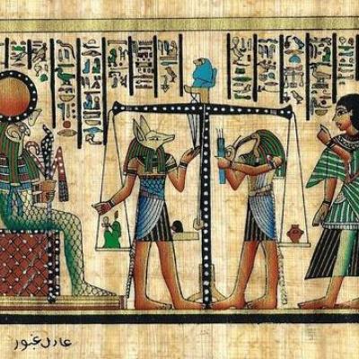 Papy 041c pesee de l ame par horus et ra mythologie egyptienne ancienne egype papyrus