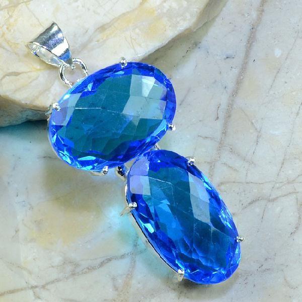Pen 002a pendentif pierre topaze bleue gemme taille bijou argent 925 vente achat