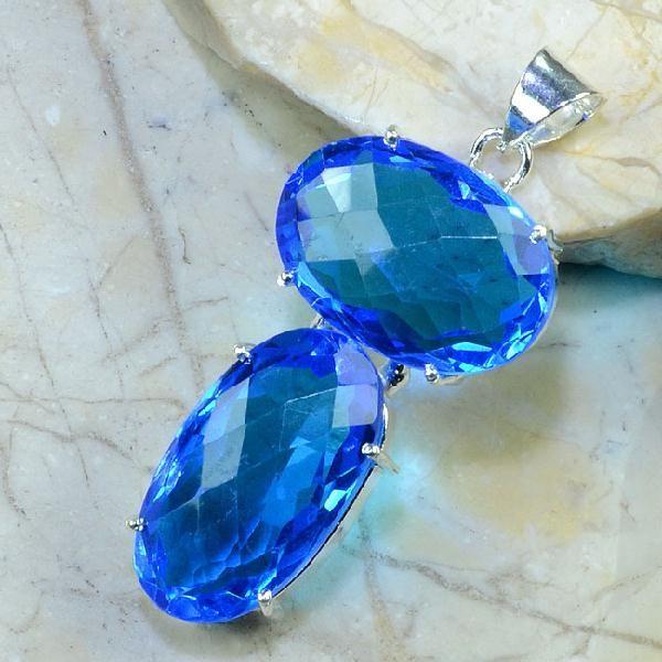 Pen 002b pendentif pierre topaze bleue gemme taille bijou argent 925 vente achat