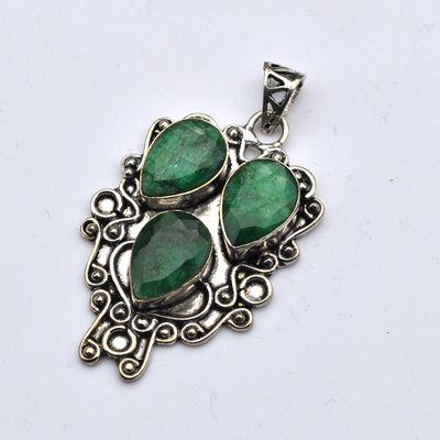 Pen 013c pendentif pendant 53mm emeraude 12gr 10x15mm argent925