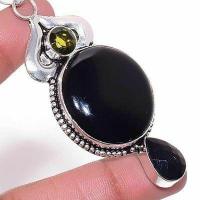 Pen 031a pendentif pendant 30mm 19gr onyx noir peridot bijou argent 1900 art deco gothique vente