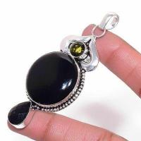 Pen 031b pendentif pendant 30mm 19gr onyx noir peridot bijou argent 1900 art deco gothique vente