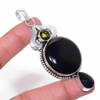 Pen 031c pendentif pendant 30mm 19gr onyx noir peridot bijou argent 1900 art deco gothique vente