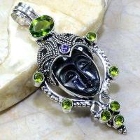 Pen 032b pendentif bouddha onyx noir peridot achat vente bijou argent 925