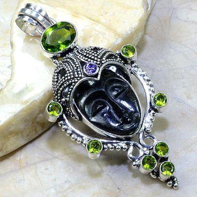 Pen 032a pendentif bouddha onyx noir peridot achat vente bijou argent 925