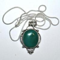 Pen 042b pendentif pendant 50mm onyx vert chaine 54cm argent 925