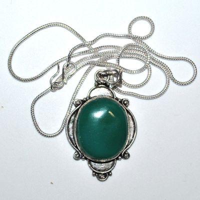 Pen 042b pendentif pendant 50mm onyx vert chaine 54cm argent 925