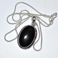 Pen 045b pendentif pendant 45mm onyx noir 20x30mm chaine 54cm argent 925