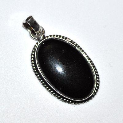 Pen 045a pendentif pendant 45mm onyx noir 20x30mm chaine 54cm argent 925