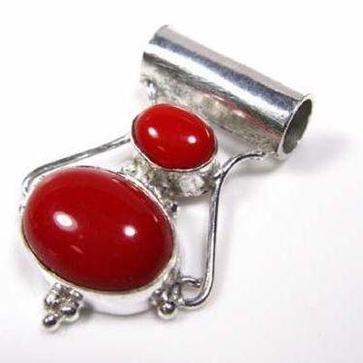 PEN-059 - PENDENTIF PENDANT en argent 925 et 2 cabochons en CORAIL poli 6 x 8 et 12 x 16 mm - 35 carats - 7 g