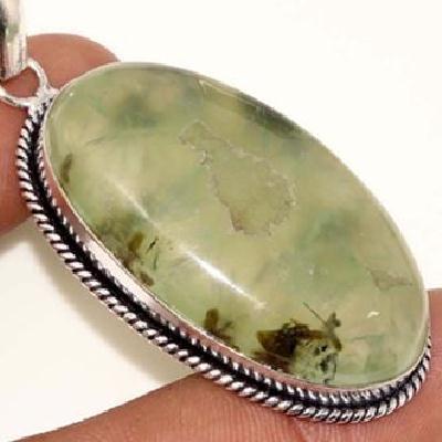 Pen 062c pendentif pendant 24x40mm 20gr prehnite verte ethnique achat vente bijou argent 925