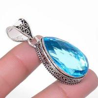 Pen 070 pendentif pendant 13gr topaze bleu 18x30mm ethnique bijou argent 925 vente 1