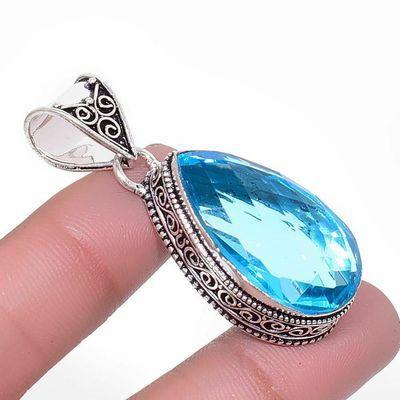 Pen 070 pendentif pendant 13gr topaze bleu 18x30mm ethnique bijou argent 925 vente 3 