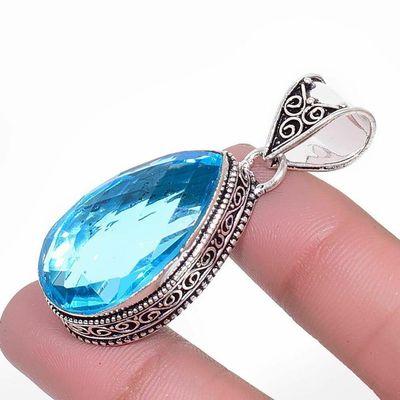 Pen 070 pendentif pendant 13gr topaze bleu 18x30mm ethnique bijou argent 925 vente 2