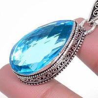 Pen 070 pendentif pendant 13gr topaze bleu 18x30mm ethnique bijou argent 925 vente 3