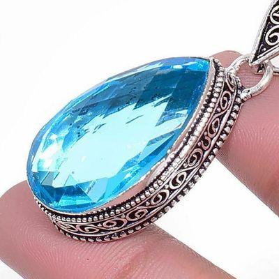 Pen 070 pendentif pendant 13gr topaze bleu 18x30mm ethnique bijou argent 925 vente 3