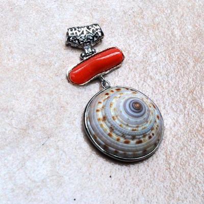 Pen 085 pendentif pendant corail coquillage naturel vente bijou argent 925 4 