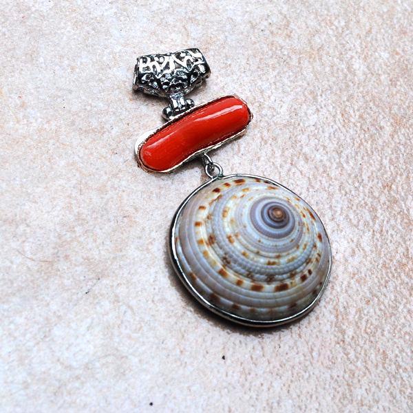 Pen 085 pendentif pendant corail coquillage naturel vente bijou argent 925 3