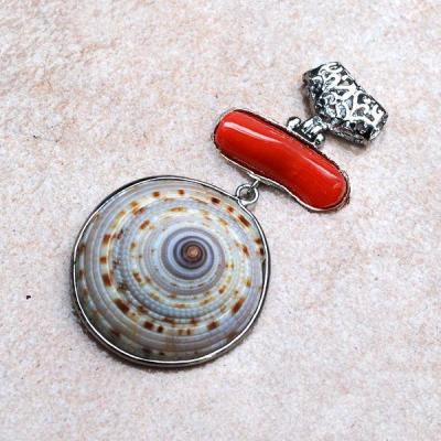 Pen 085 pendentif pendant corail coquillage naturel vente bijou argent 925 4 
