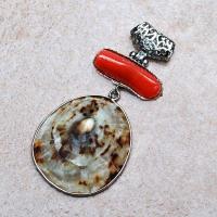 Pen 086 pendentif pendant corail coquillage naturel vente bijou argent 925 2 