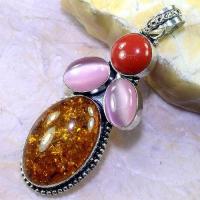 Pen 093 pendant pendentif ambre corail amber baltique baltic achat vente bijoux argent 925 1 