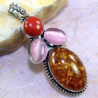 Pen 093 pendant pendentif ambre corail amber baltique baltic achat vente bijoux argent 925