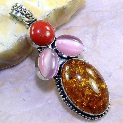 Pen 093 pendant pendentif ambre corail amber baltique baltic achat vente bijoux argent 925 2 