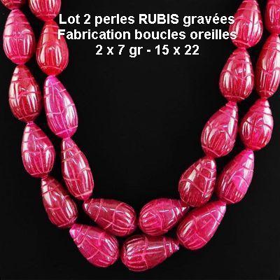 Prl 013a lot 2xperles rubis poires gravees 15x22mm 14gr fabrication boucles