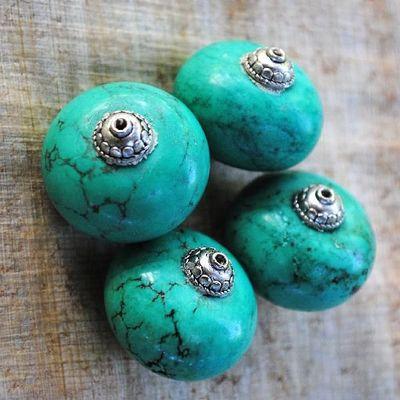 Prl 035 perles turquoise tibetaine 26x25mm achat vente loisirs creatifs 2 